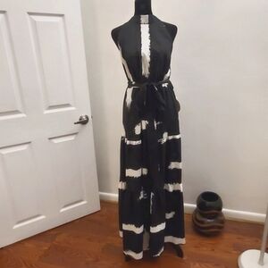 SHEIN Black and White Halter Maxi Dress with Tie Waist